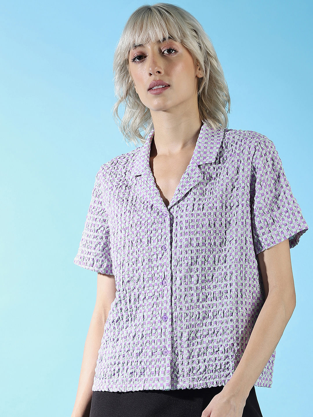 Purple Gingham Checks Shirt