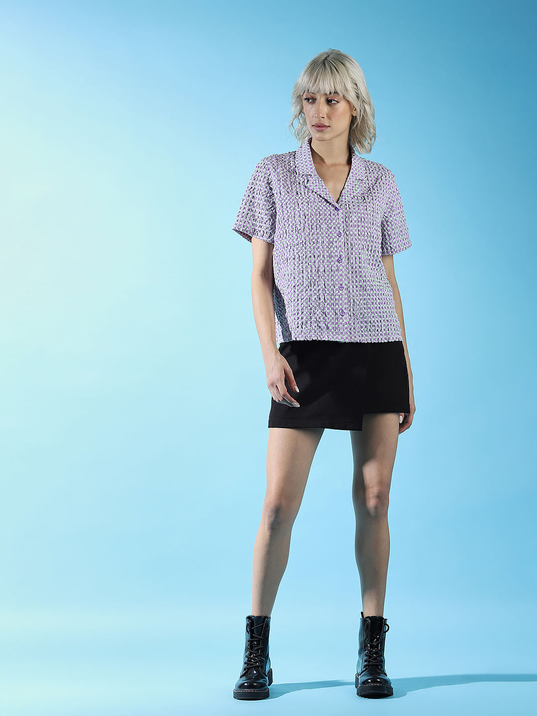 Purple Gingham Checks Shirt