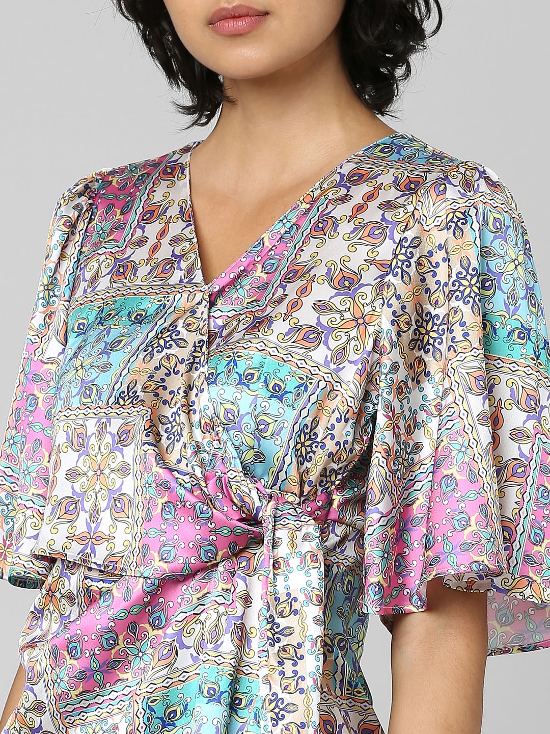 Multi-Colour Wrapover Satin Dress