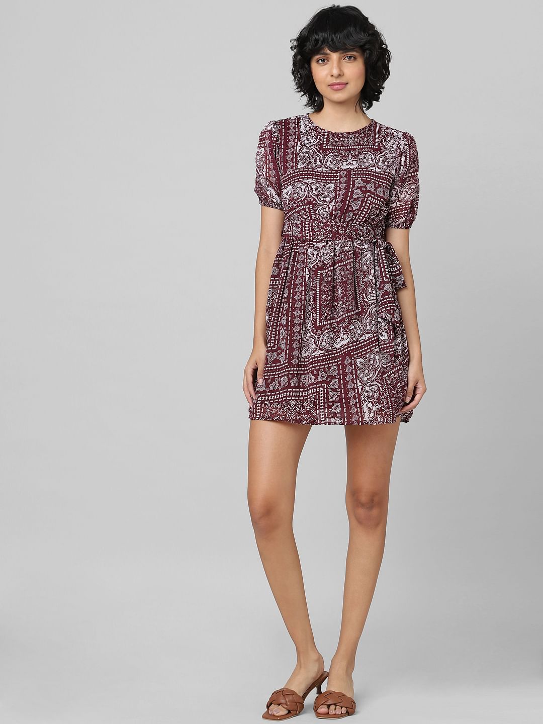 Maroon Bandana Print Mini Dress