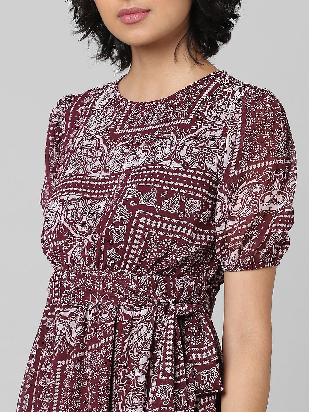 Maroon Bandana Print Mini Dress
