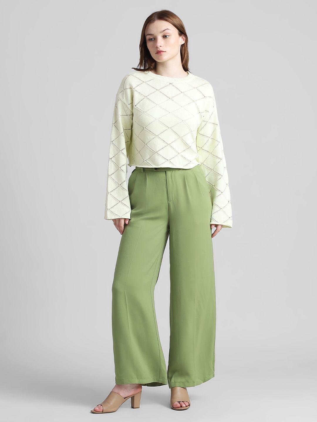Green High Rise Wide Leg Pants