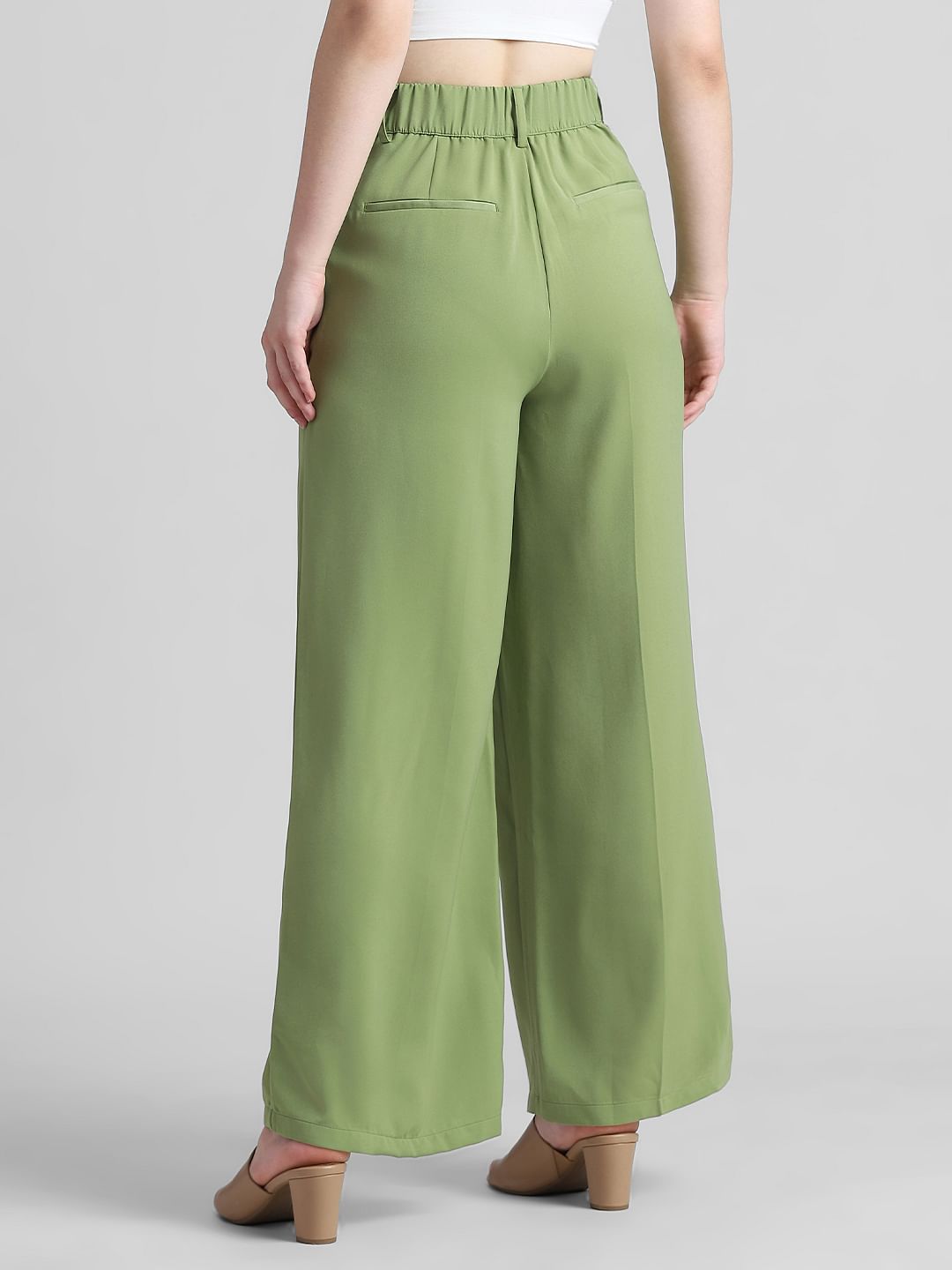 Green High Rise Wide Leg Pants