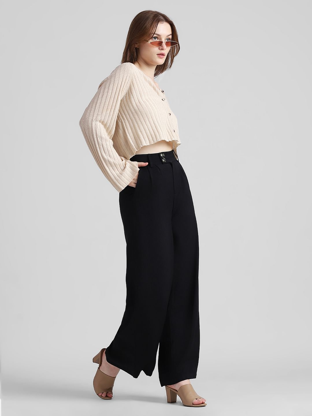 Black High Rise Wide Leg Pants