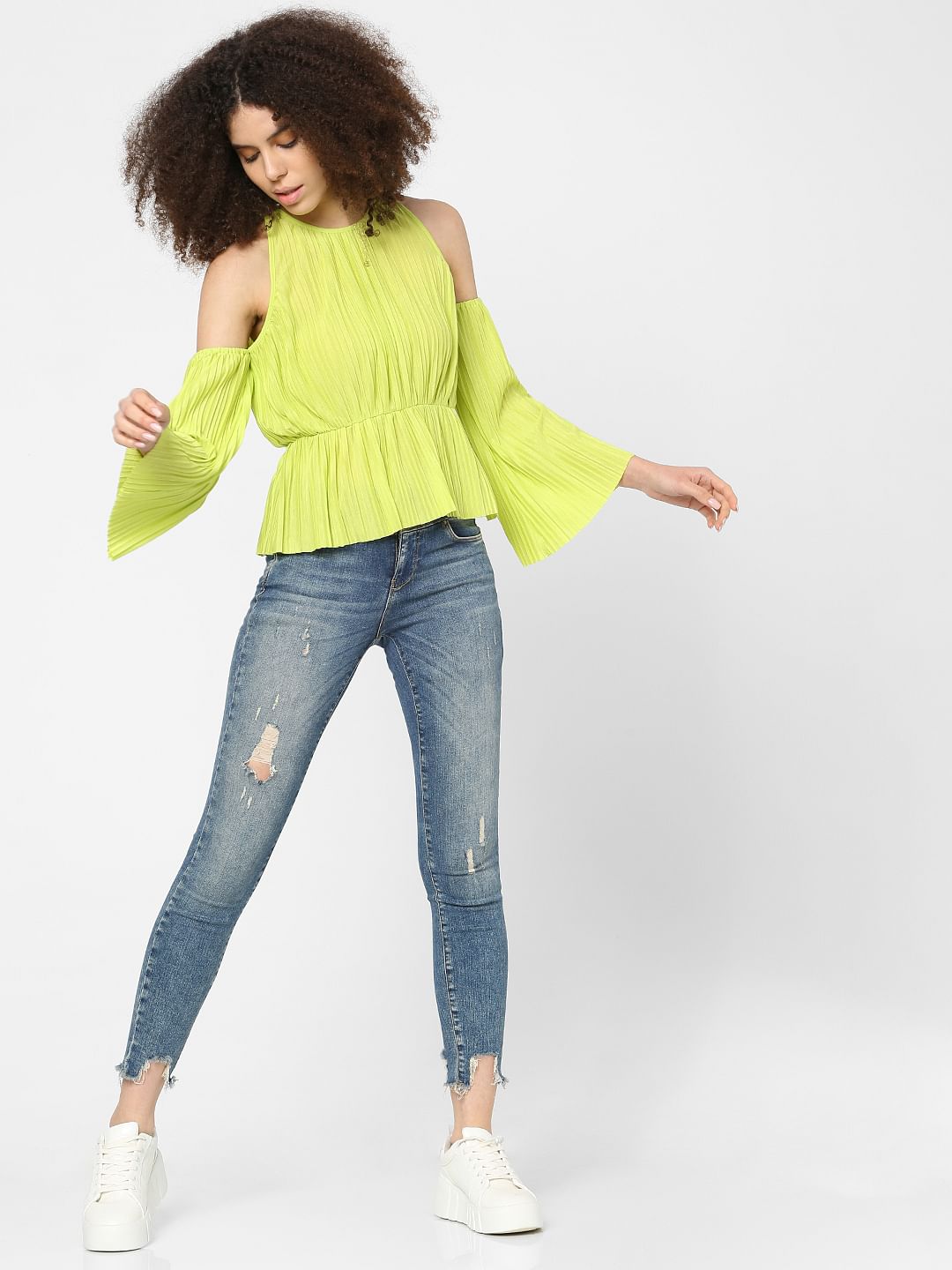 Green Plisse Top