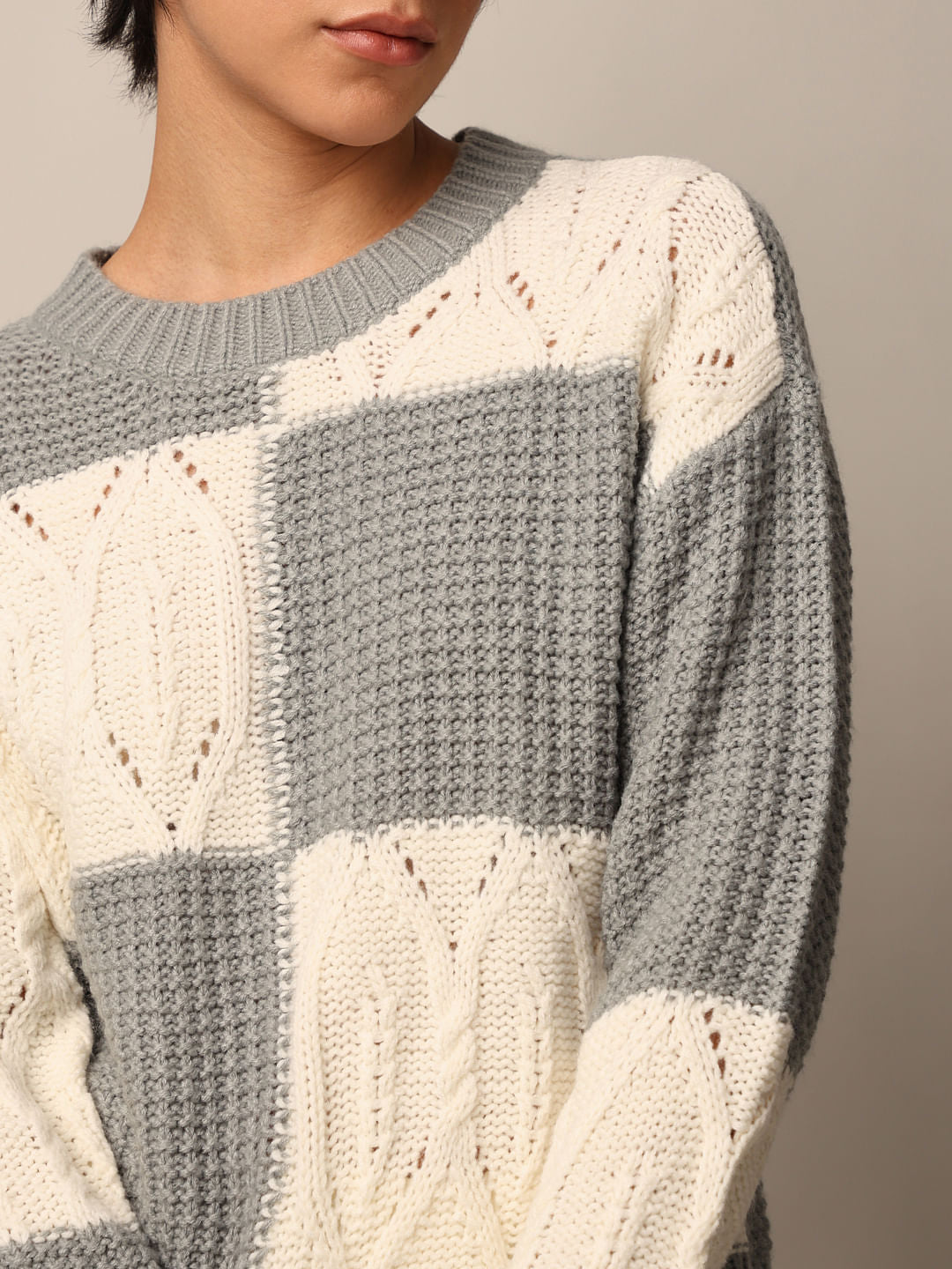 Grey Printed Structured Pullover