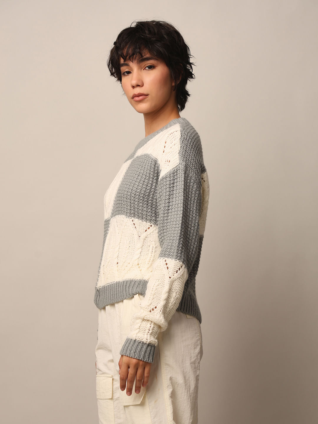 Grey Printed Structured Pullover