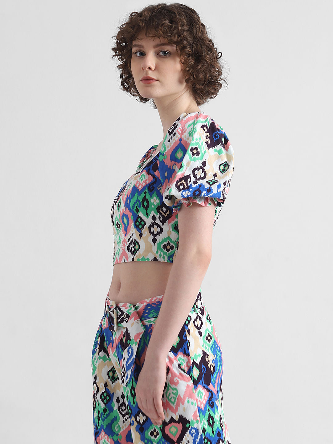 Multi-Coloured Smocked Abstract Print Top