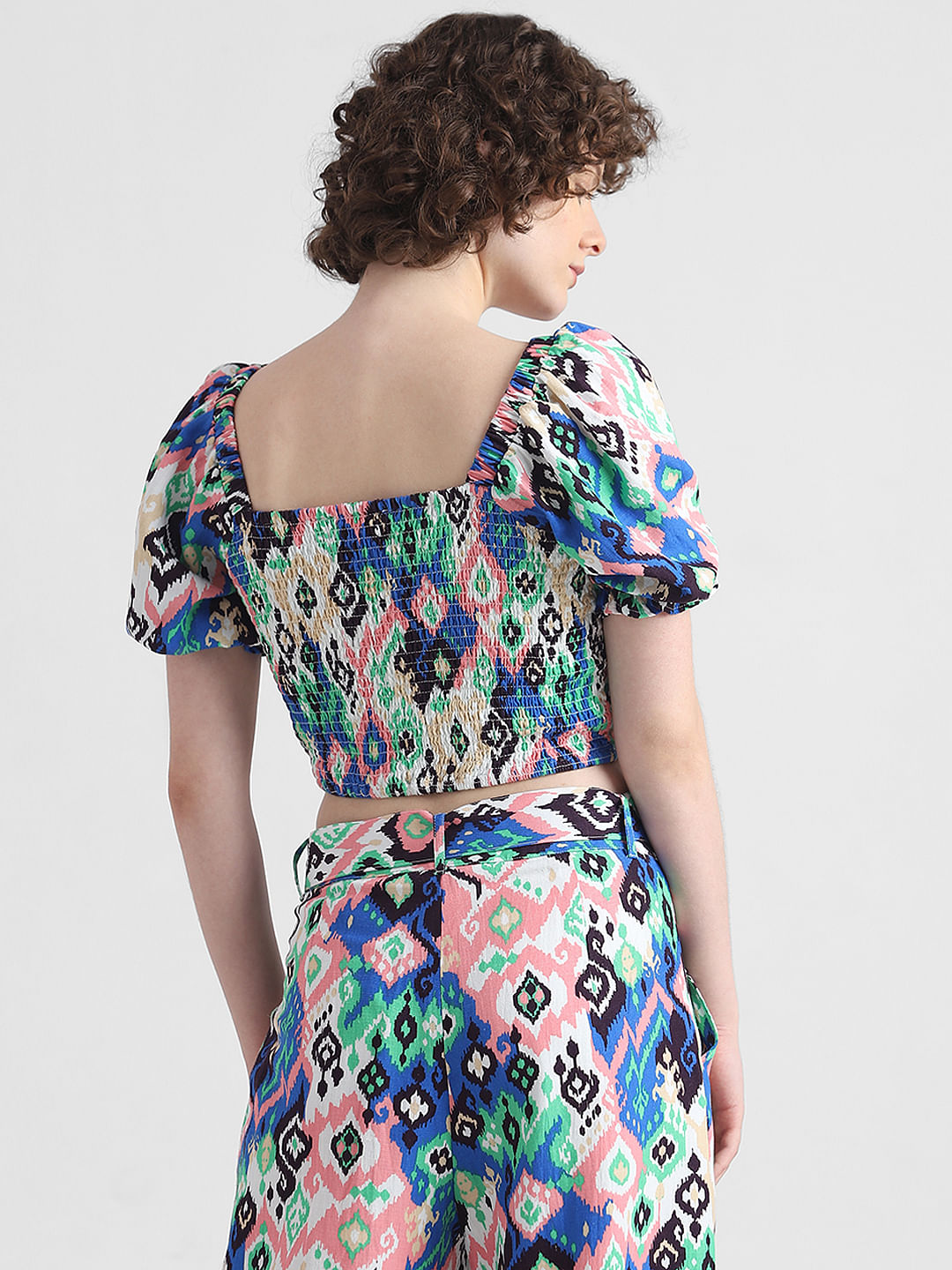 Multi-Coloured Smocked Abstract Print Top