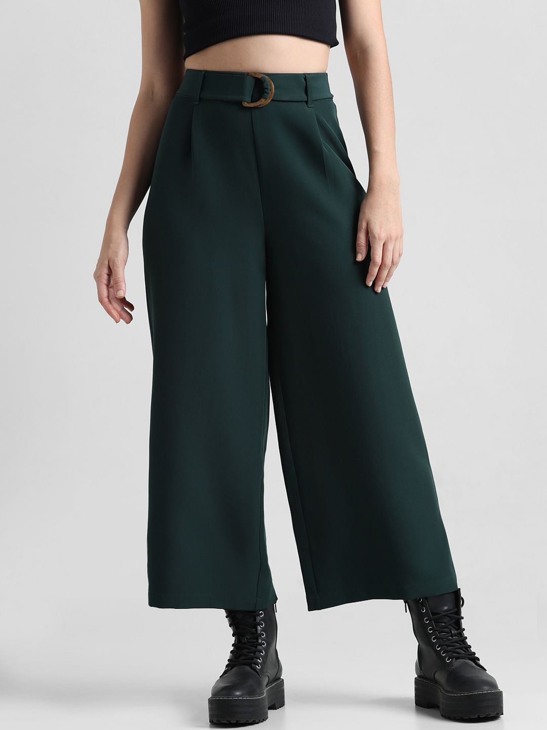 Green Mid Rise Belted Culottes