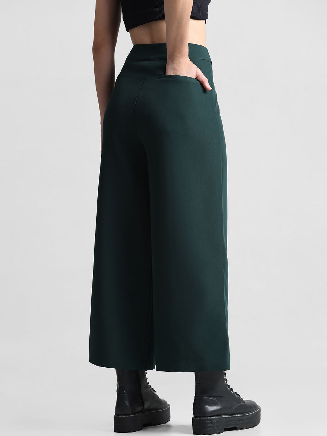 Green Mid Rise Belted Culottes