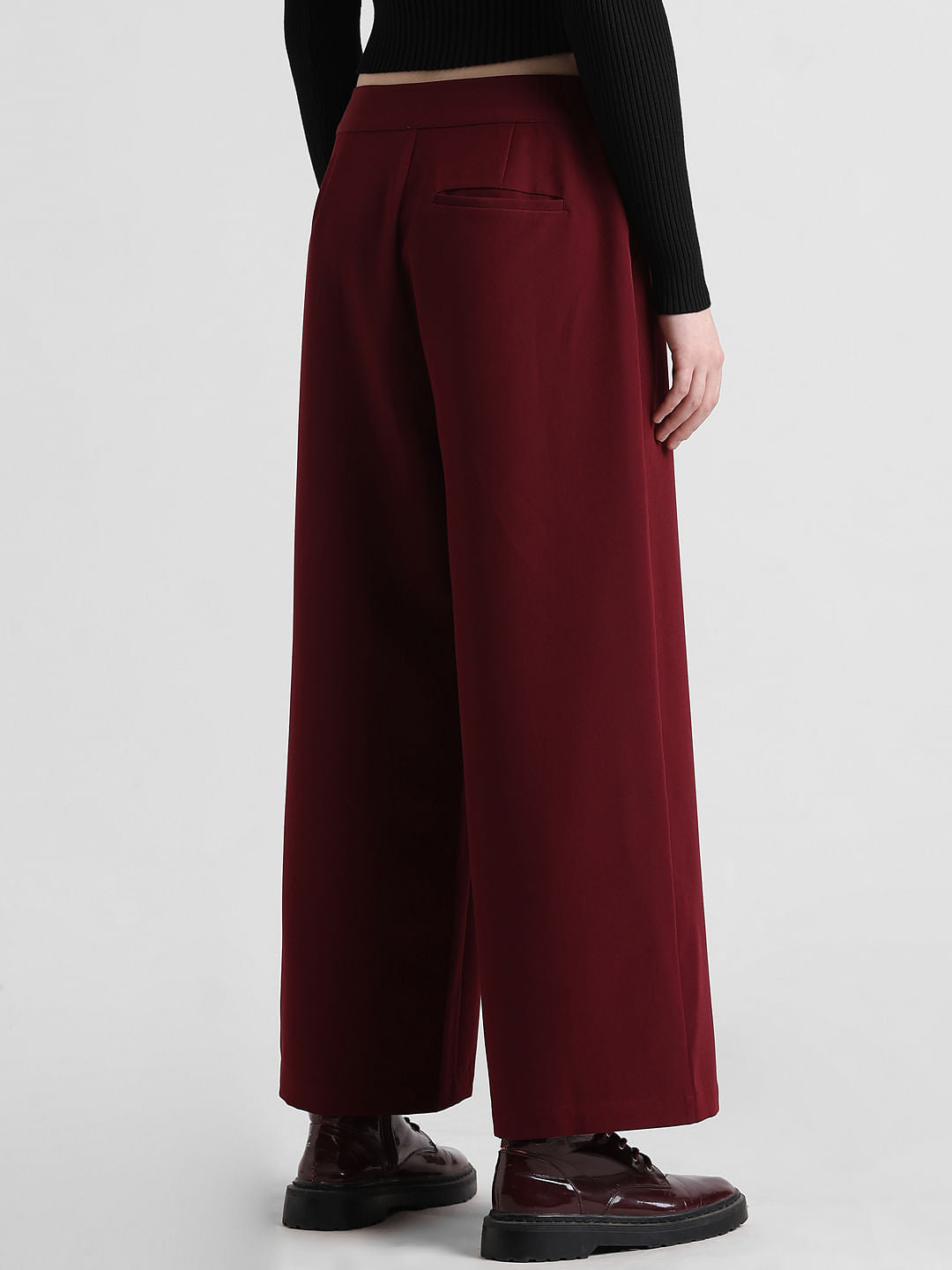 Maroon Mid Rise Belted Culottes