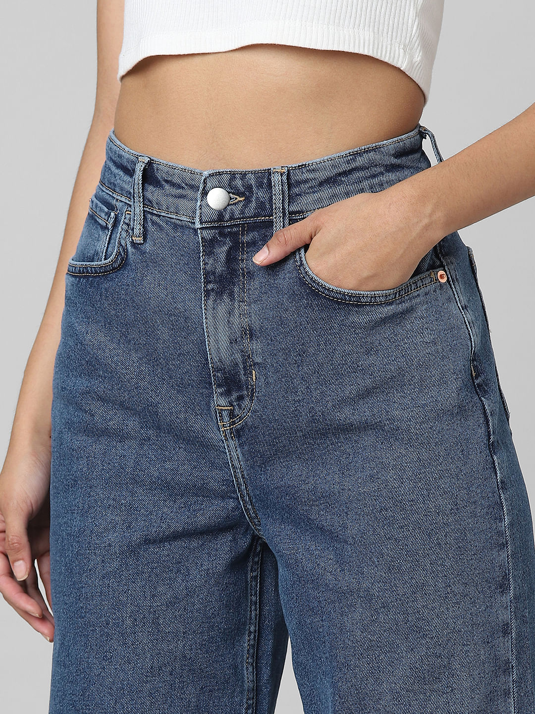 Blue High Rise Wide Leg Jeans