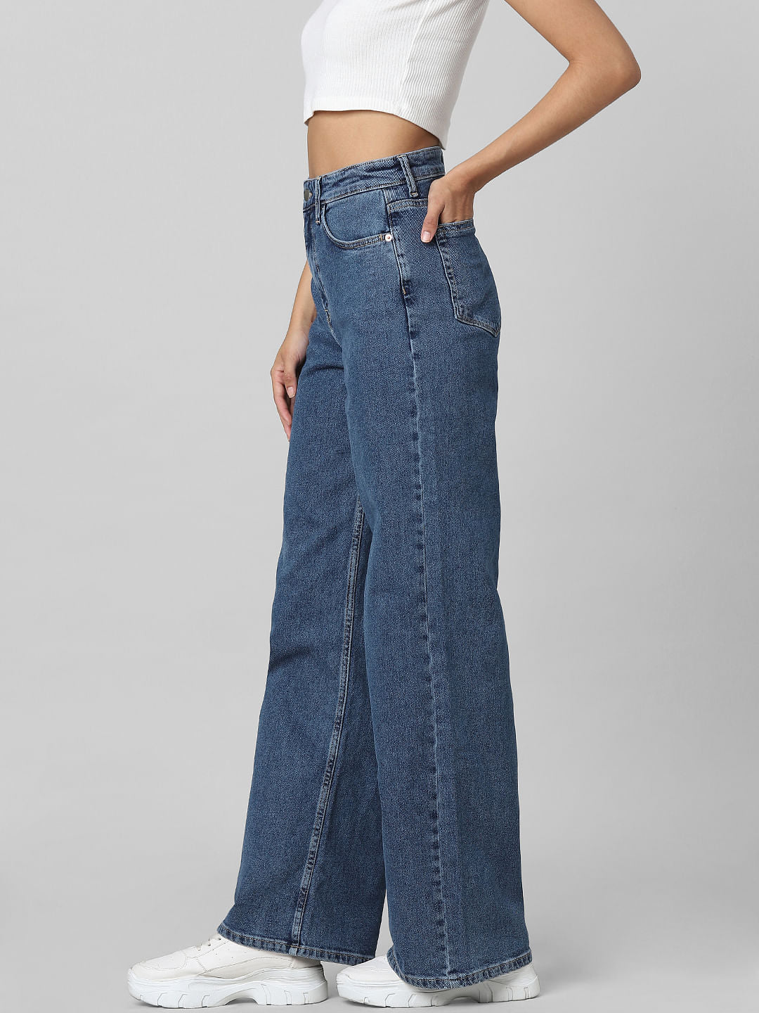 Blue High Rise Wide Leg Jeans