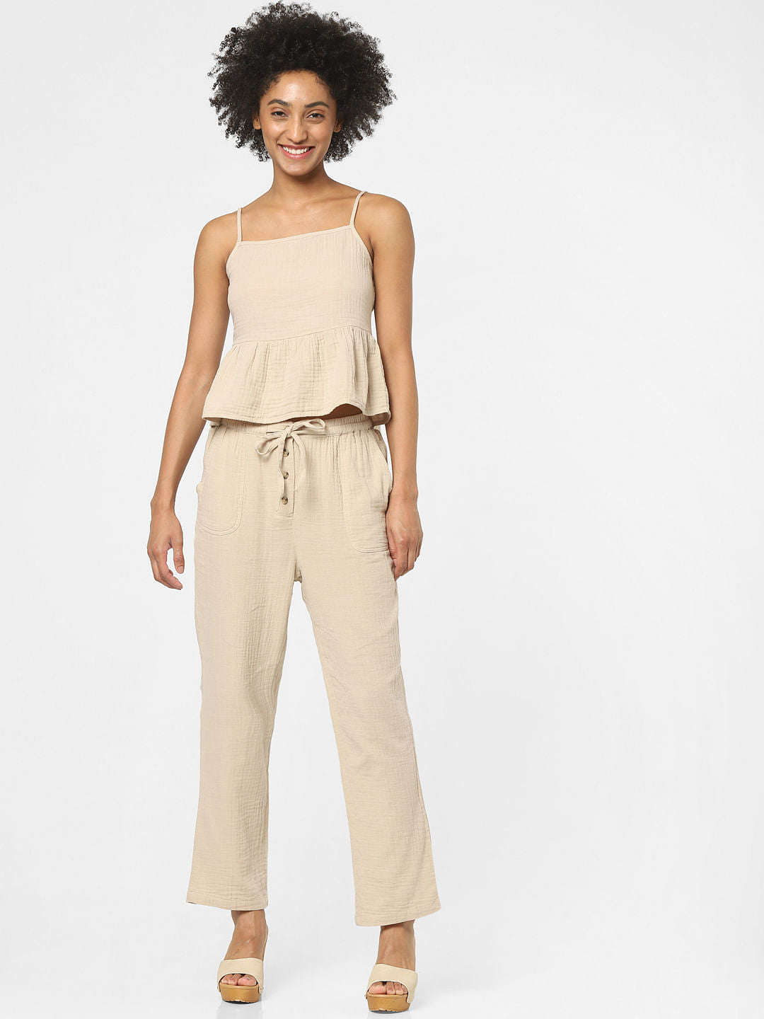 Beige Textured Co-Ord Top