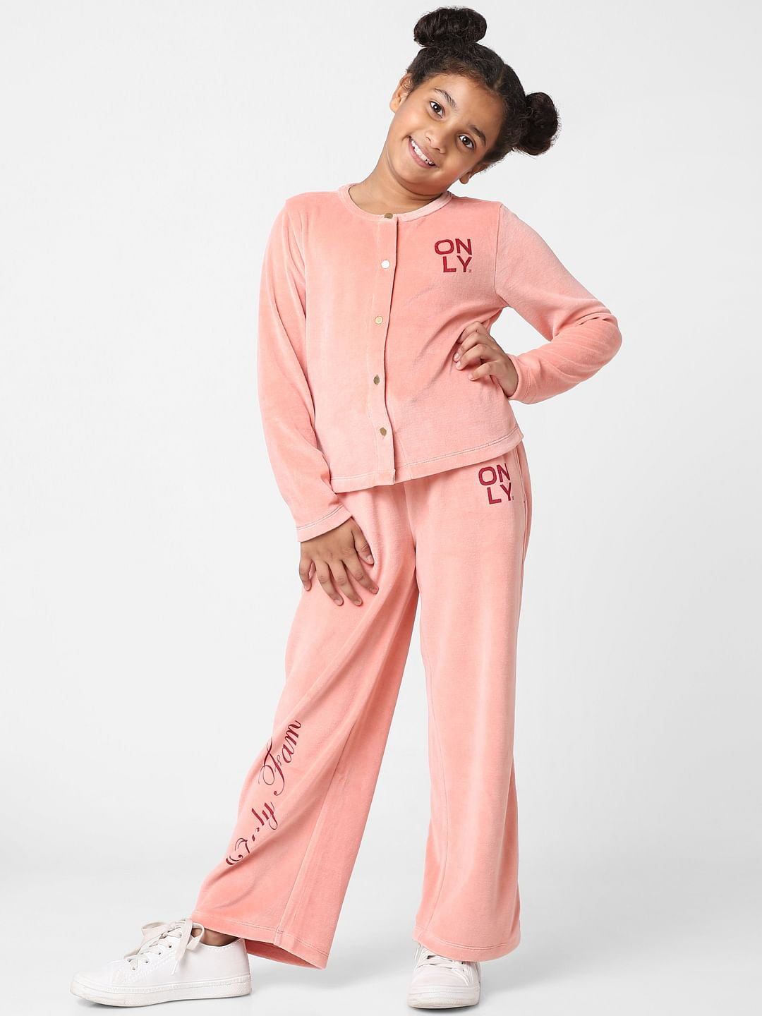 Girls Pink Velvet Co-Ord Cardigan