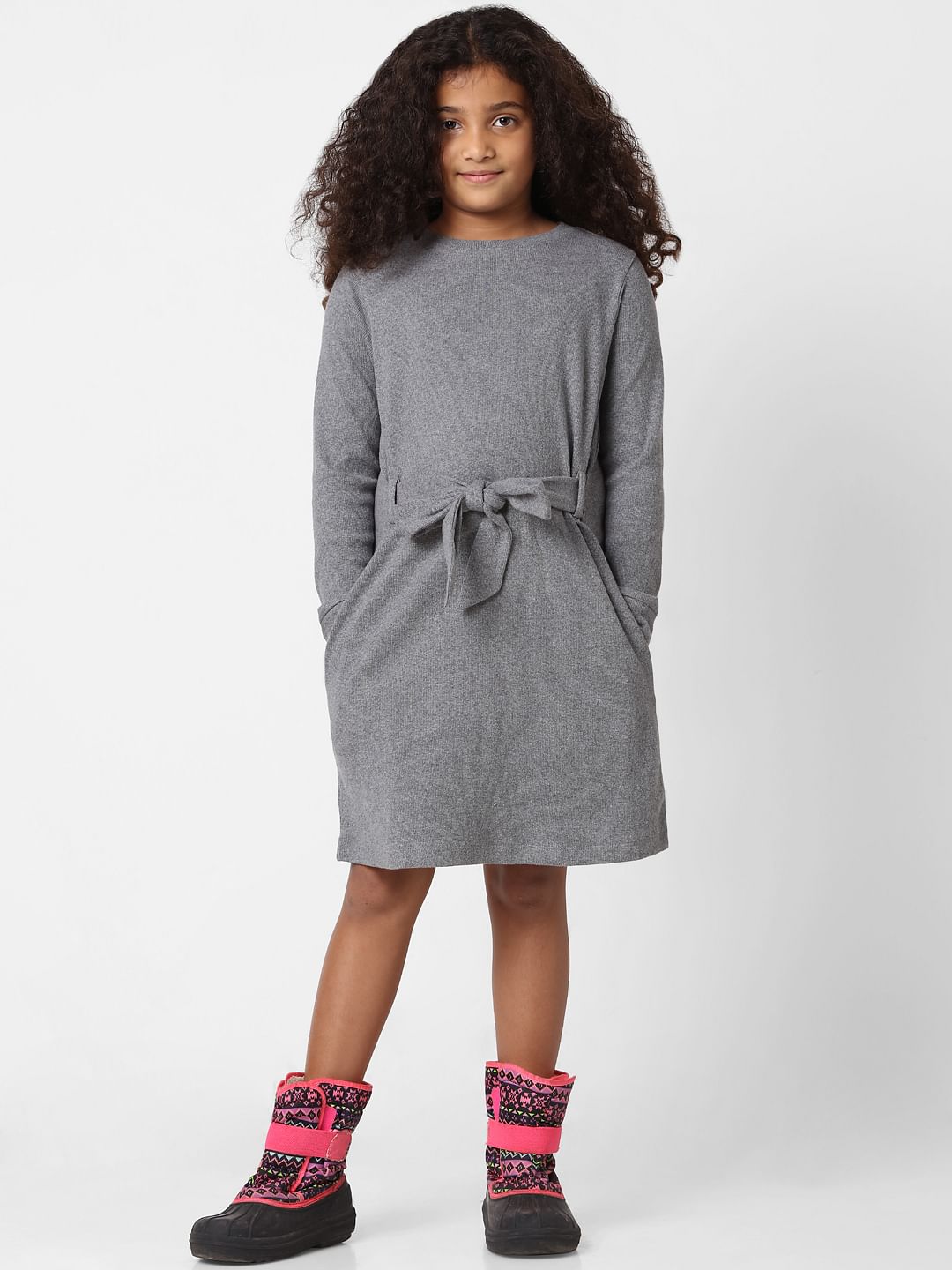 Girls Grey Lurex Shift Dress
