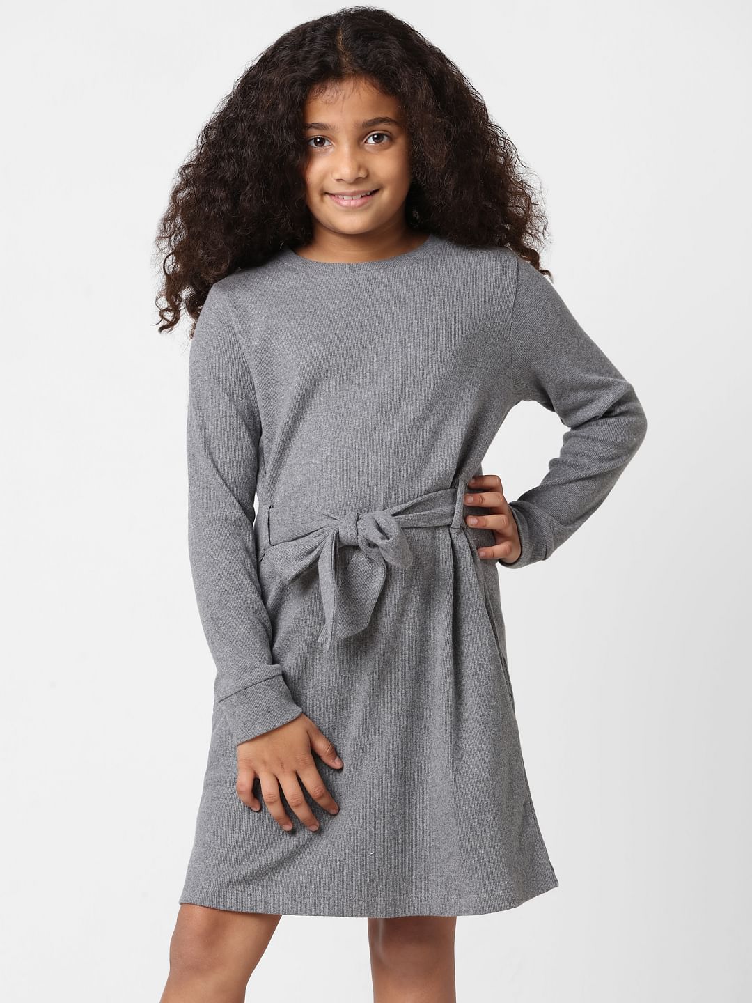 Girls Grey Lurex Shift Dress