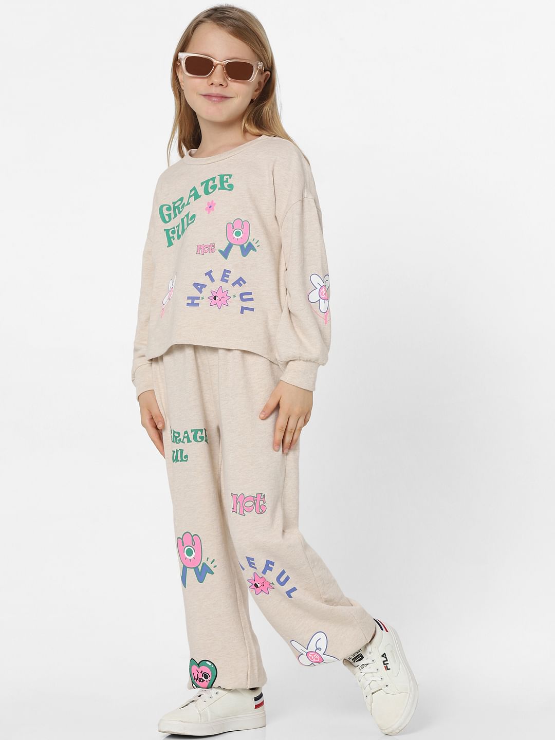 Beige Graphic Co-Ord Sweatpants