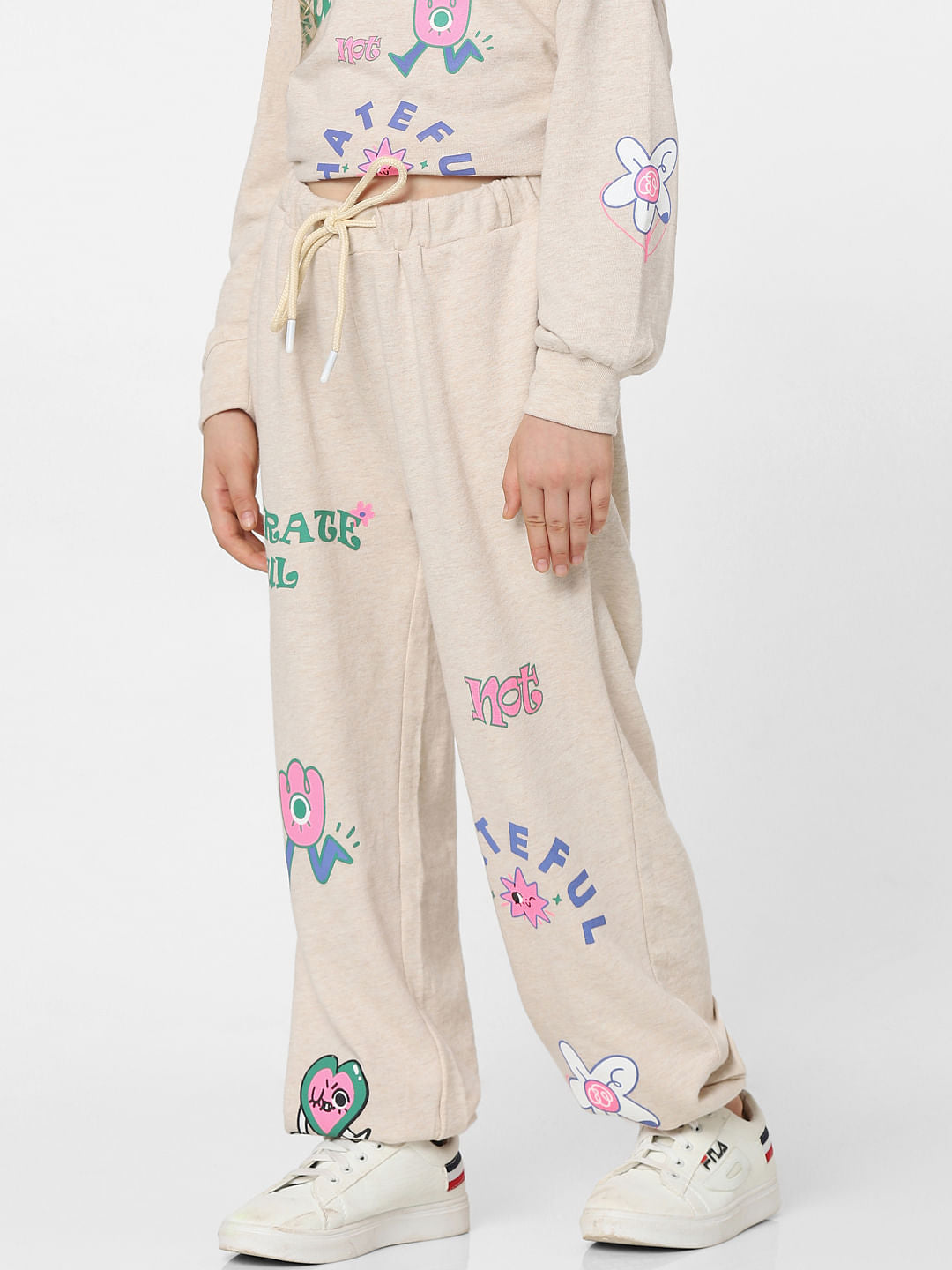 Beige Graphic Co-Ord Sweatpants