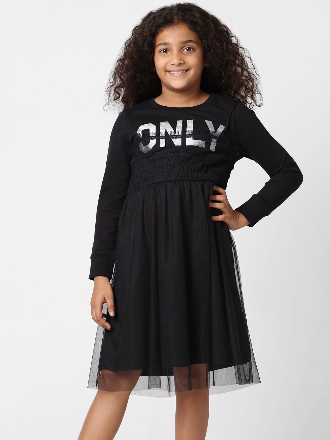 Girls Black Tulle Sweatshirt Dress