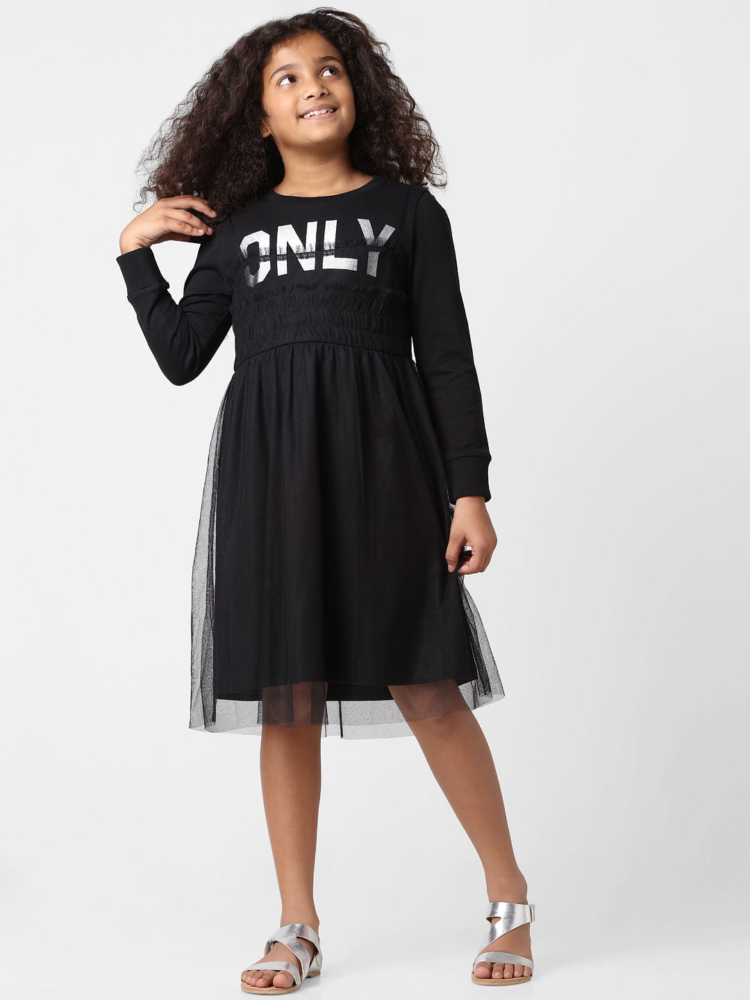 Girls Black Tulle Sweatshirt Dress