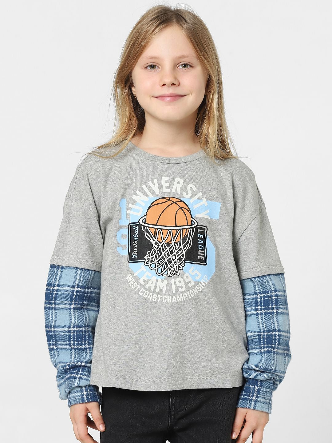Girls Grey Varsity Print Sweatshirt