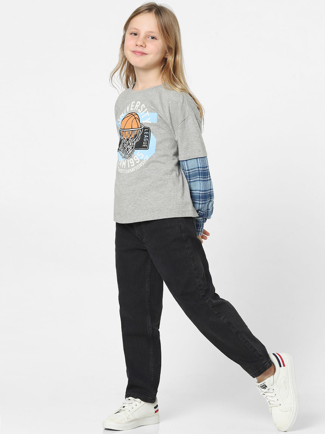 Girls Grey Varsity Print Sweatshirt
