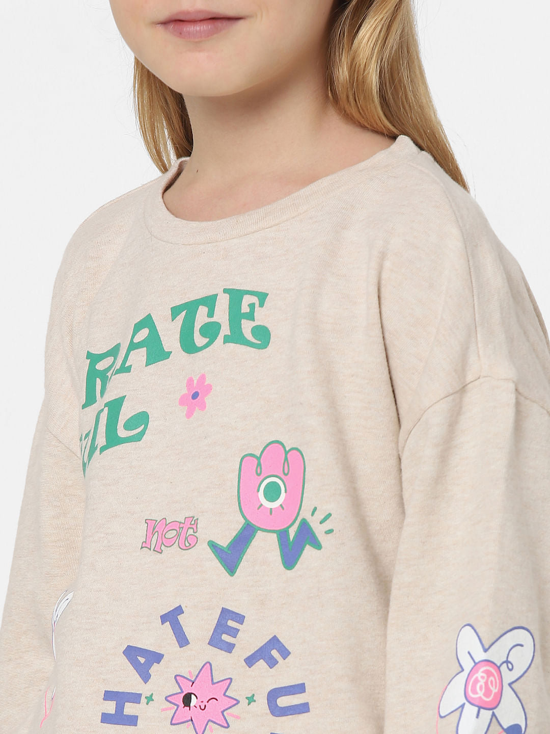 Beige Graphic Co-Ord Sweatshirt