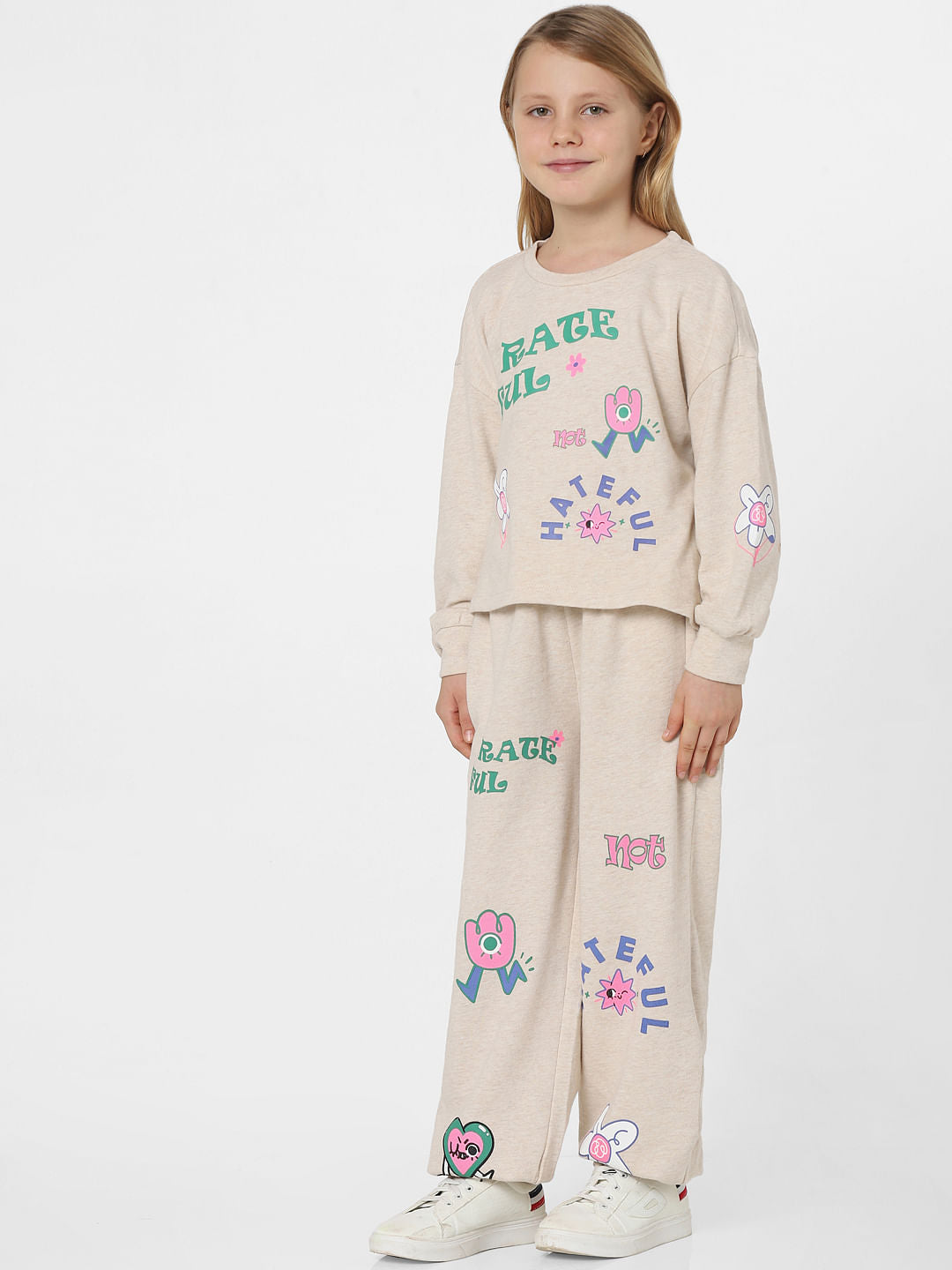 Beige Graphic Co-Ord Sweatshirt