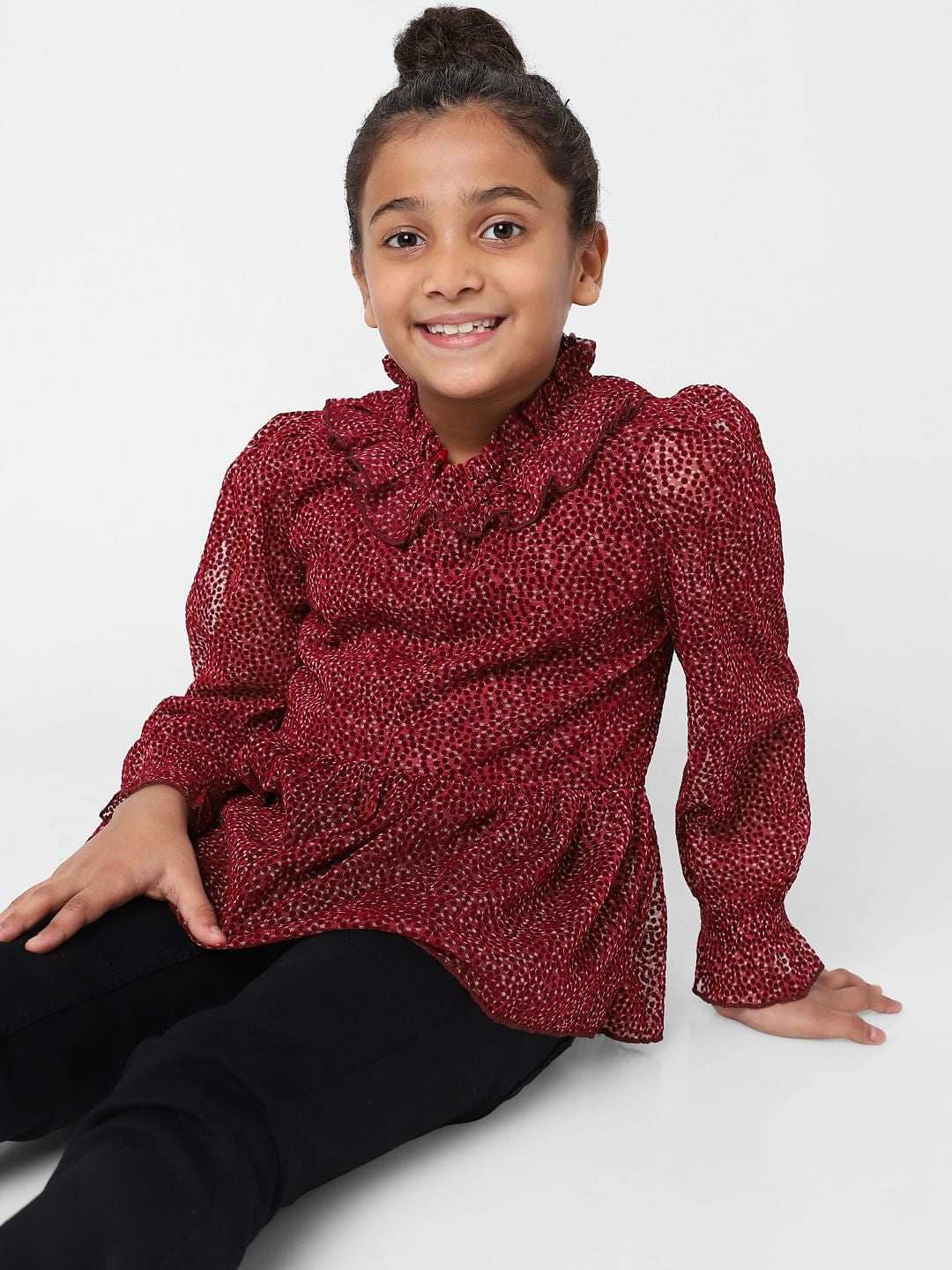 Girls Red Printed Peplum Top