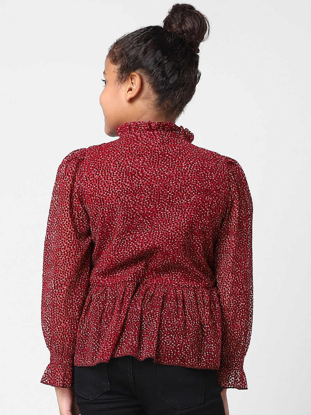 Girls Red Printed Peplum Top