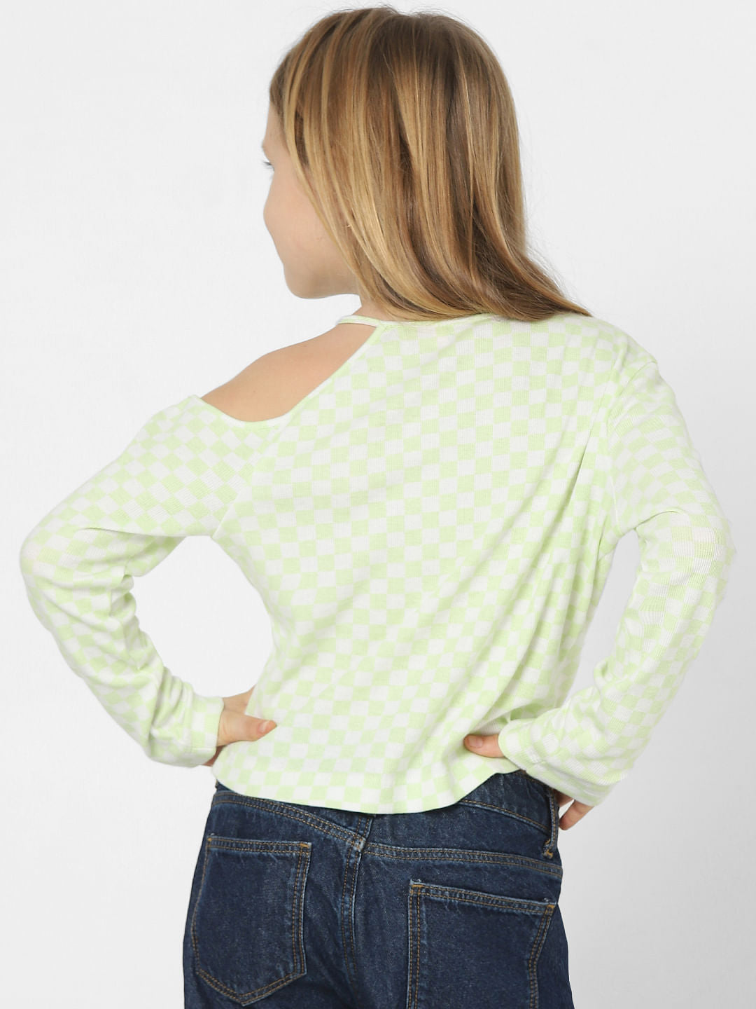 Girls Green Check Print T-Shirt