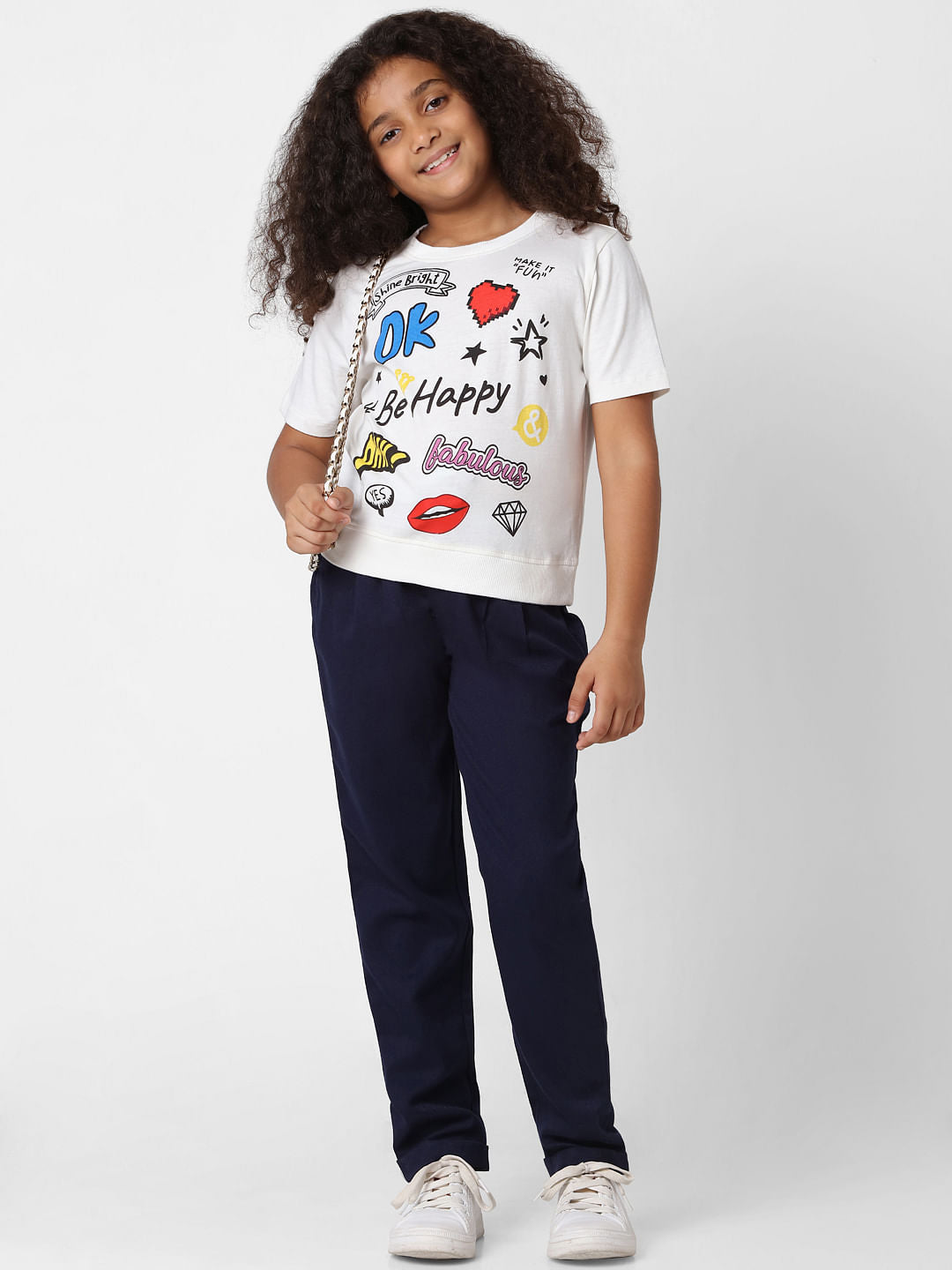 Girls White Graphic Print T-Shirt