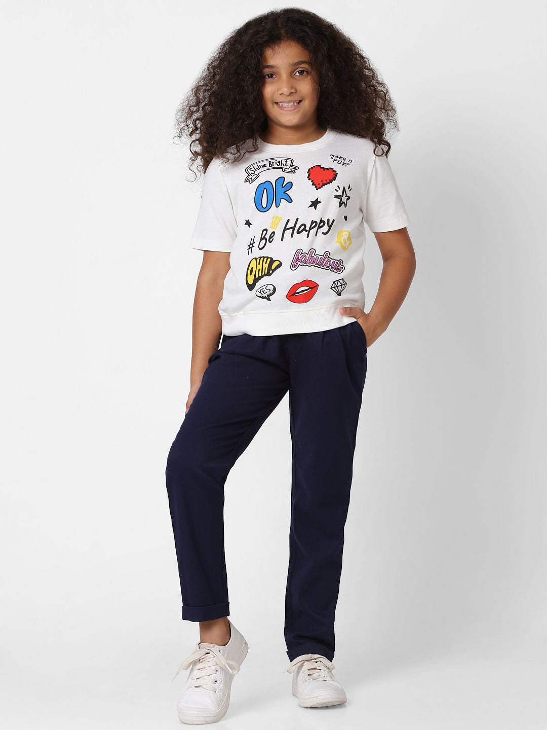 Girls White Graphic Print T-Shirt