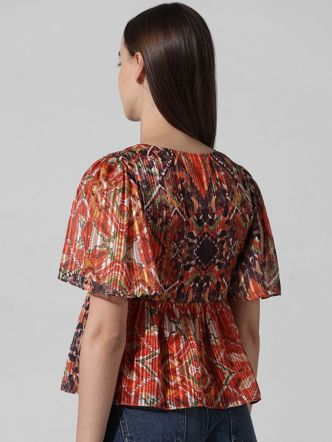 Brown Printed Smocked Top