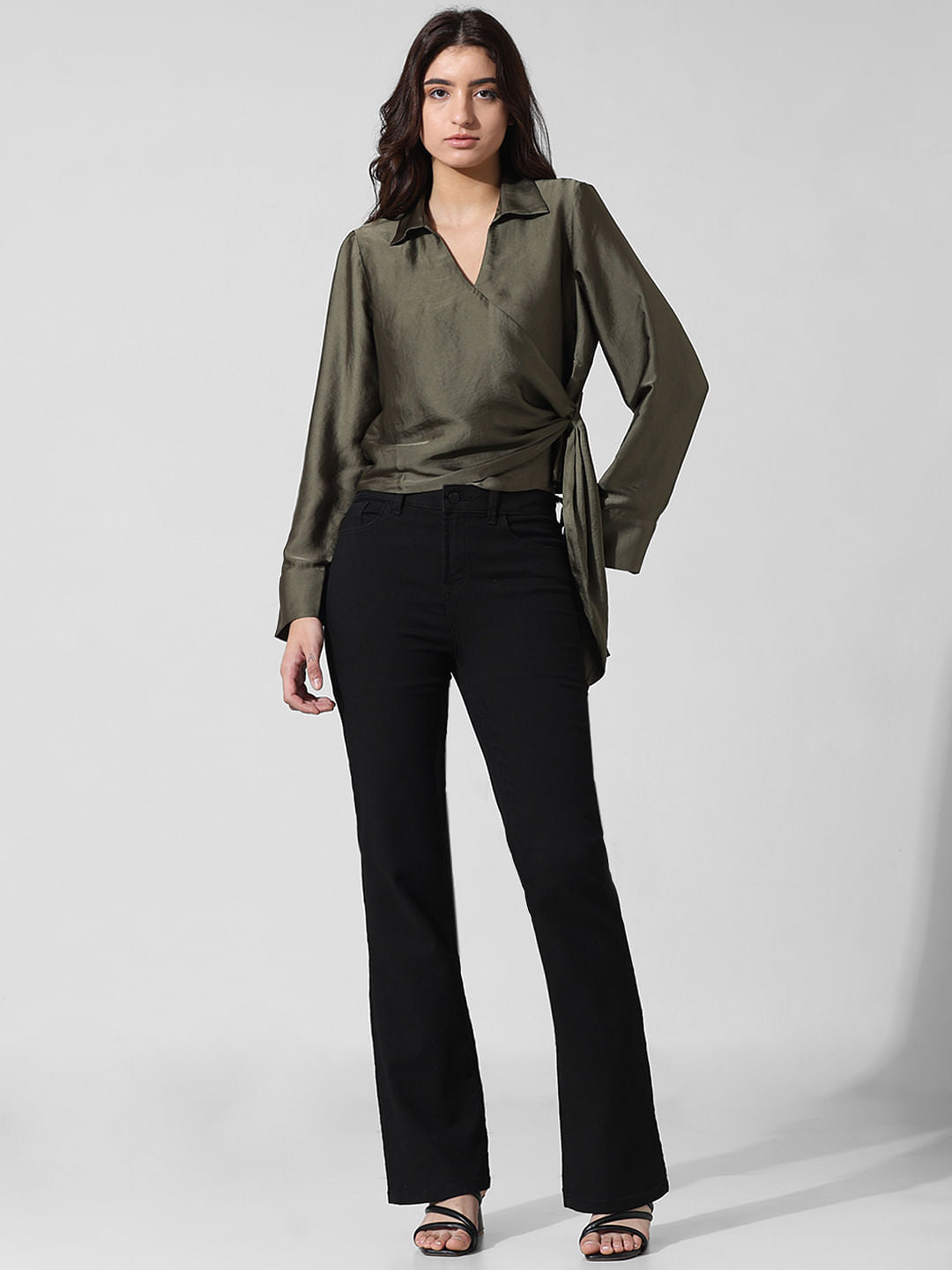 Dark Green Satin Wrap Top