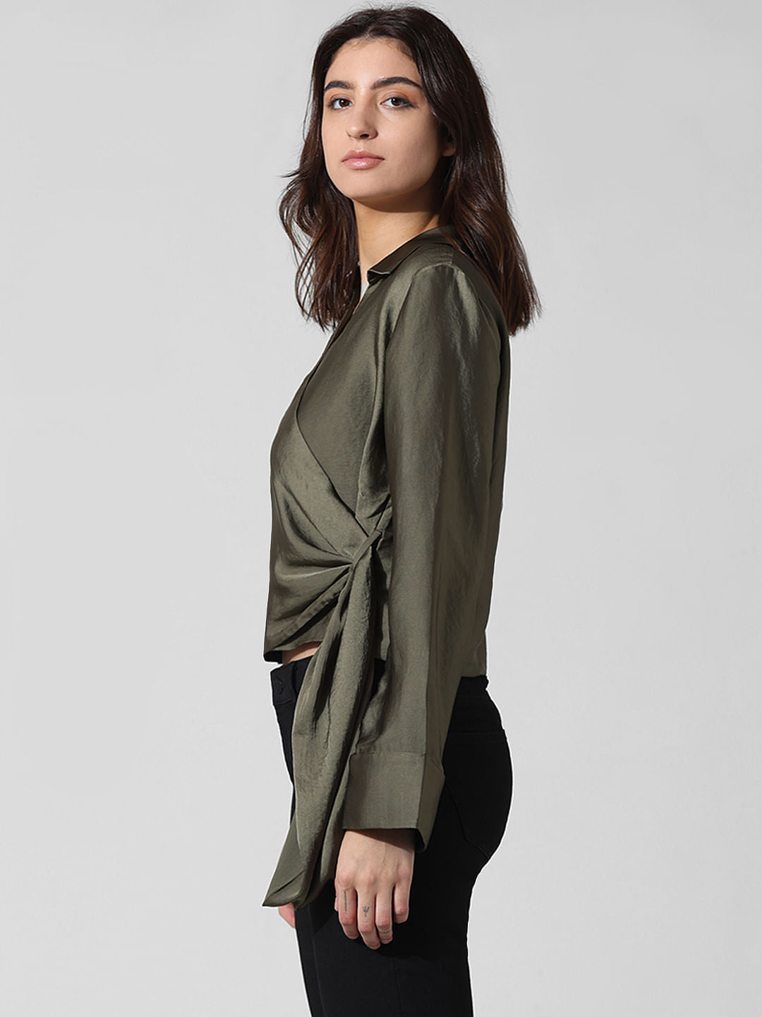 Dark Green Satin Wrap Top