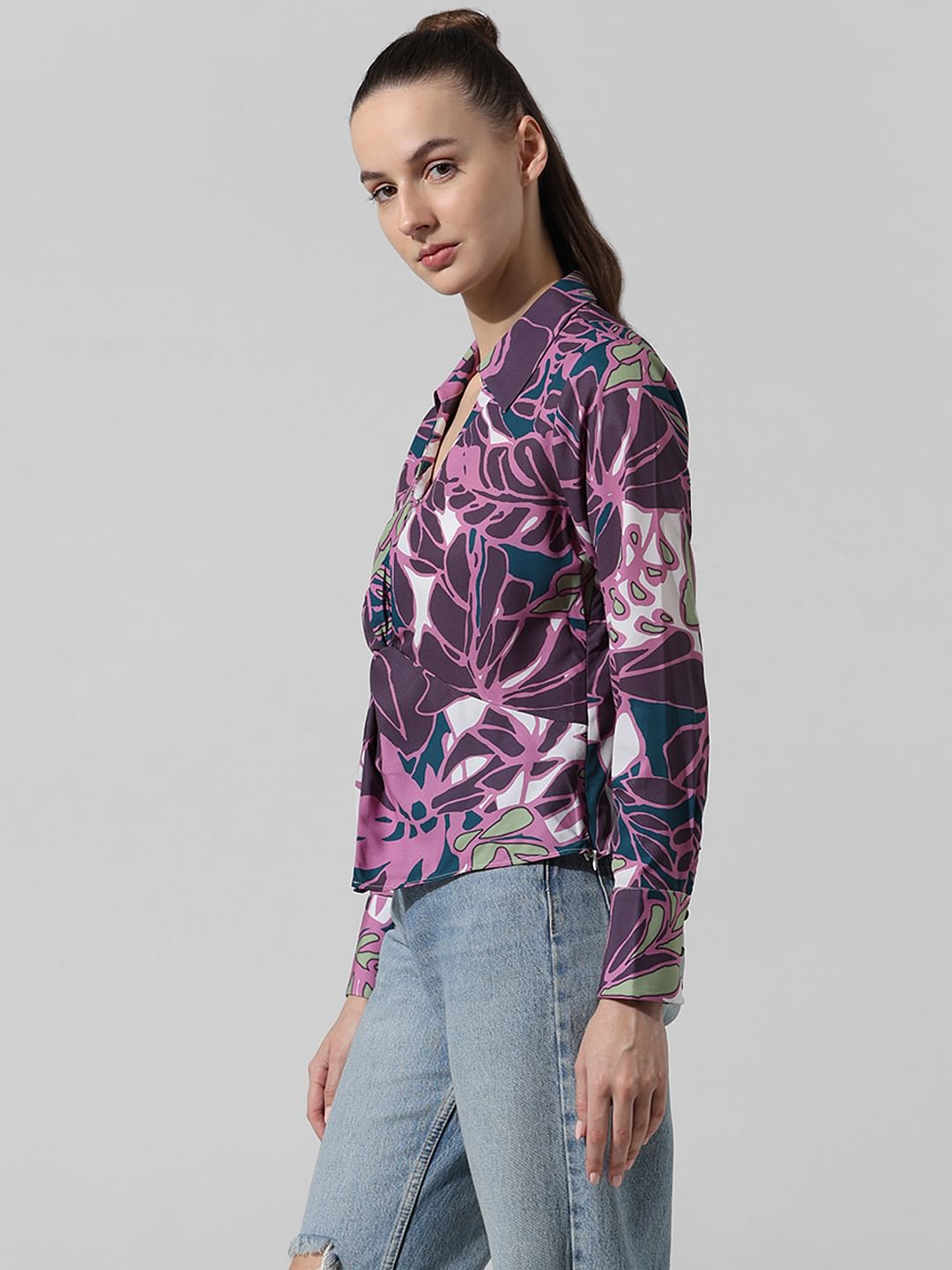 Purple Knot Detail Printed Shirt