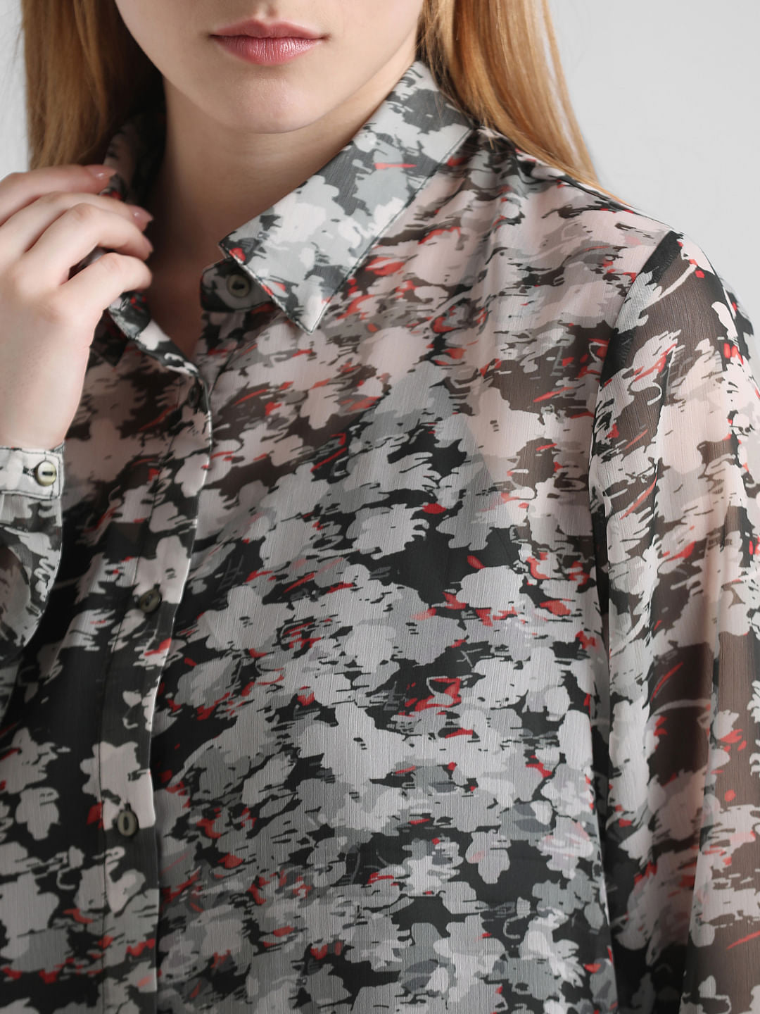 Black Chiffon Printed Shirt