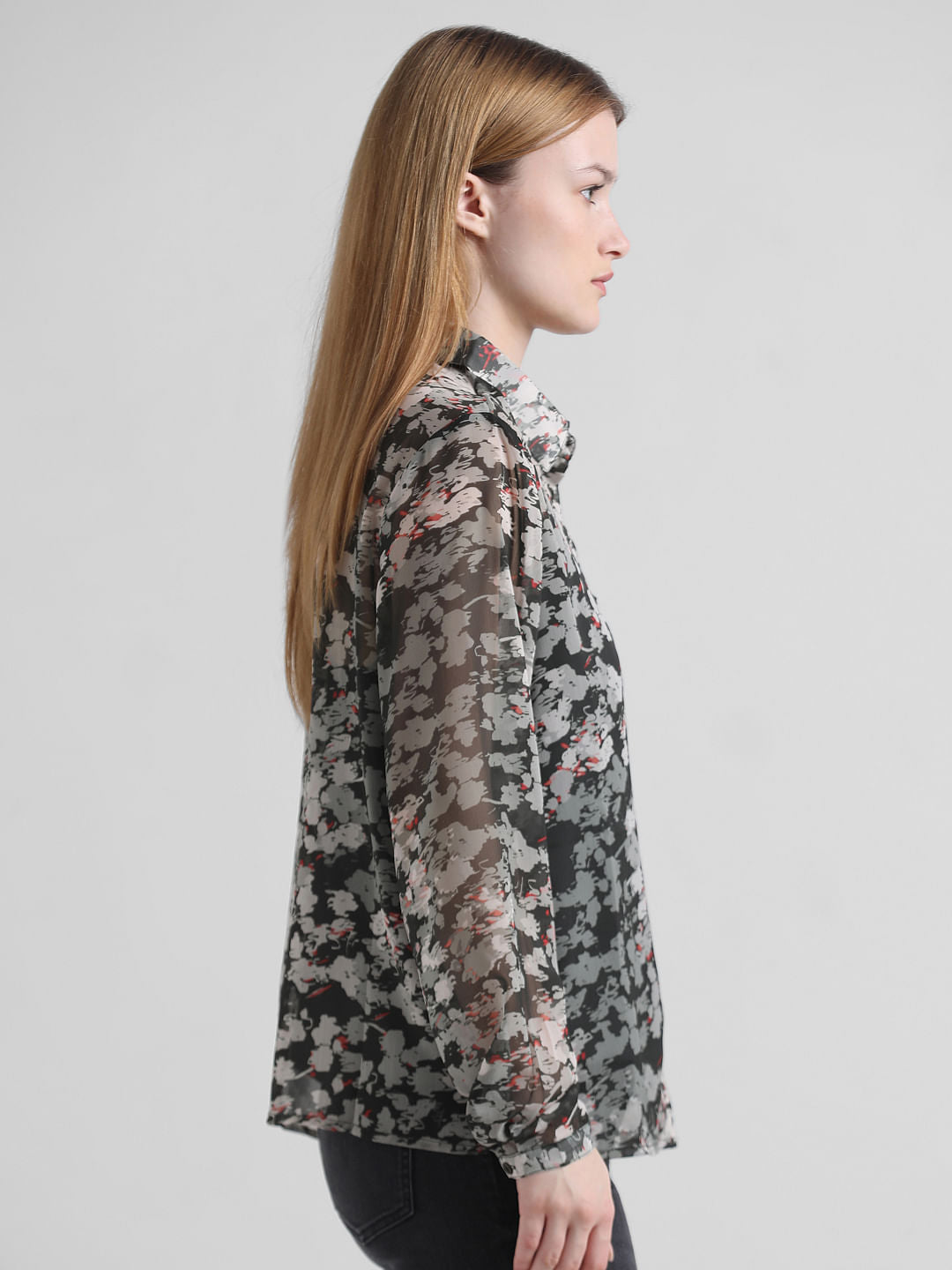 Black Chiffon Printed Shirt