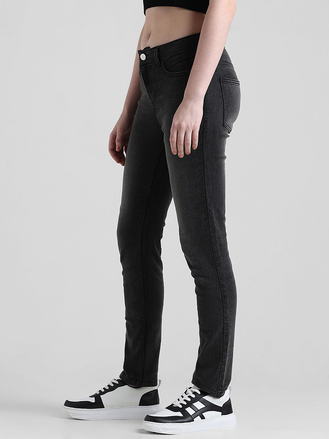 Grey Mid Rise Washed Slim Fit Jeans