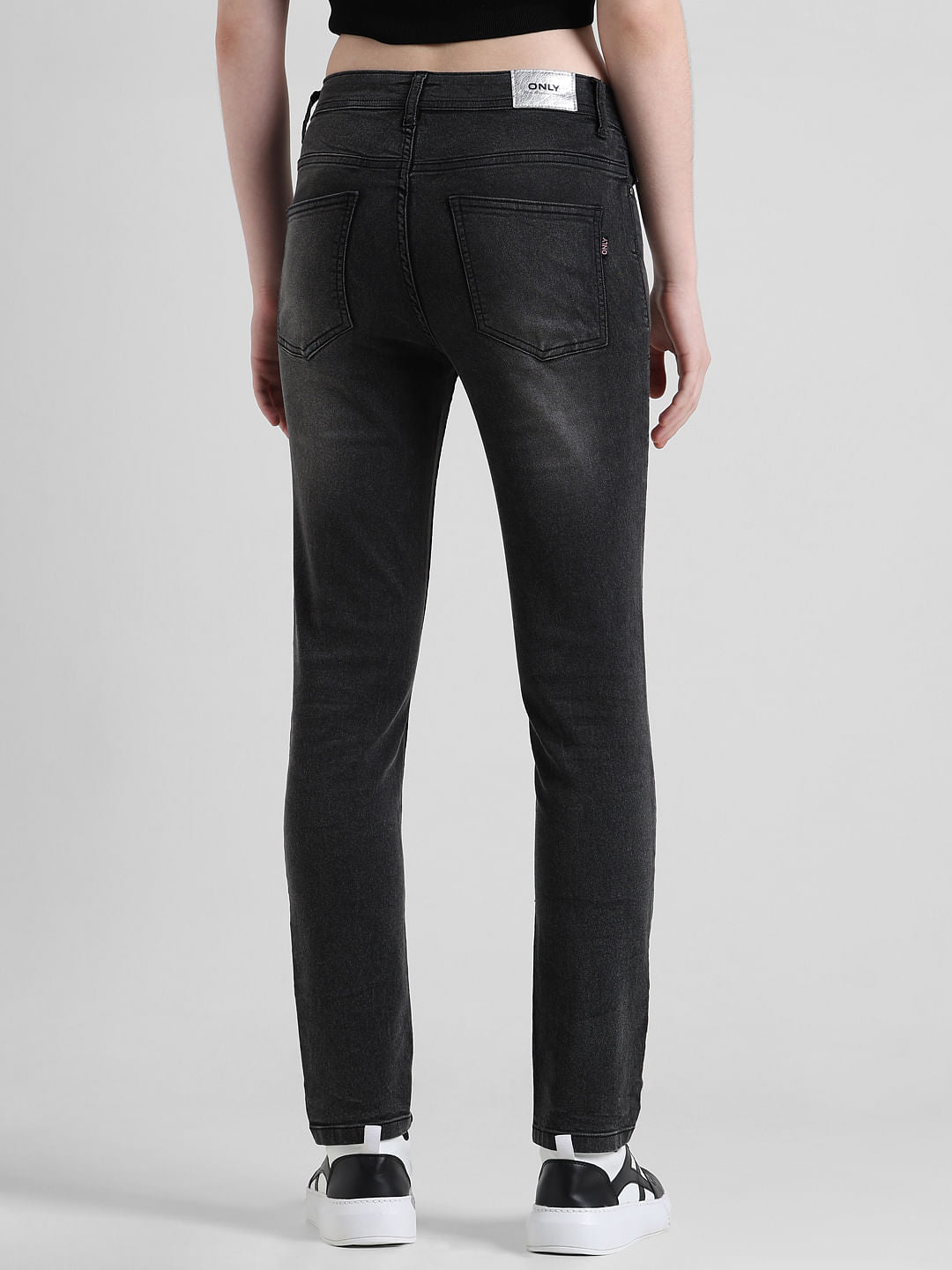 Grey Mid Rise Washed Slim Fit Jeans