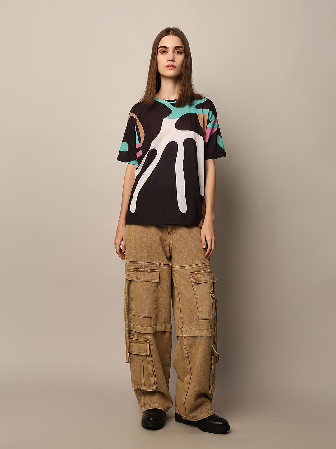 Black Printed Oversized T-Shirt