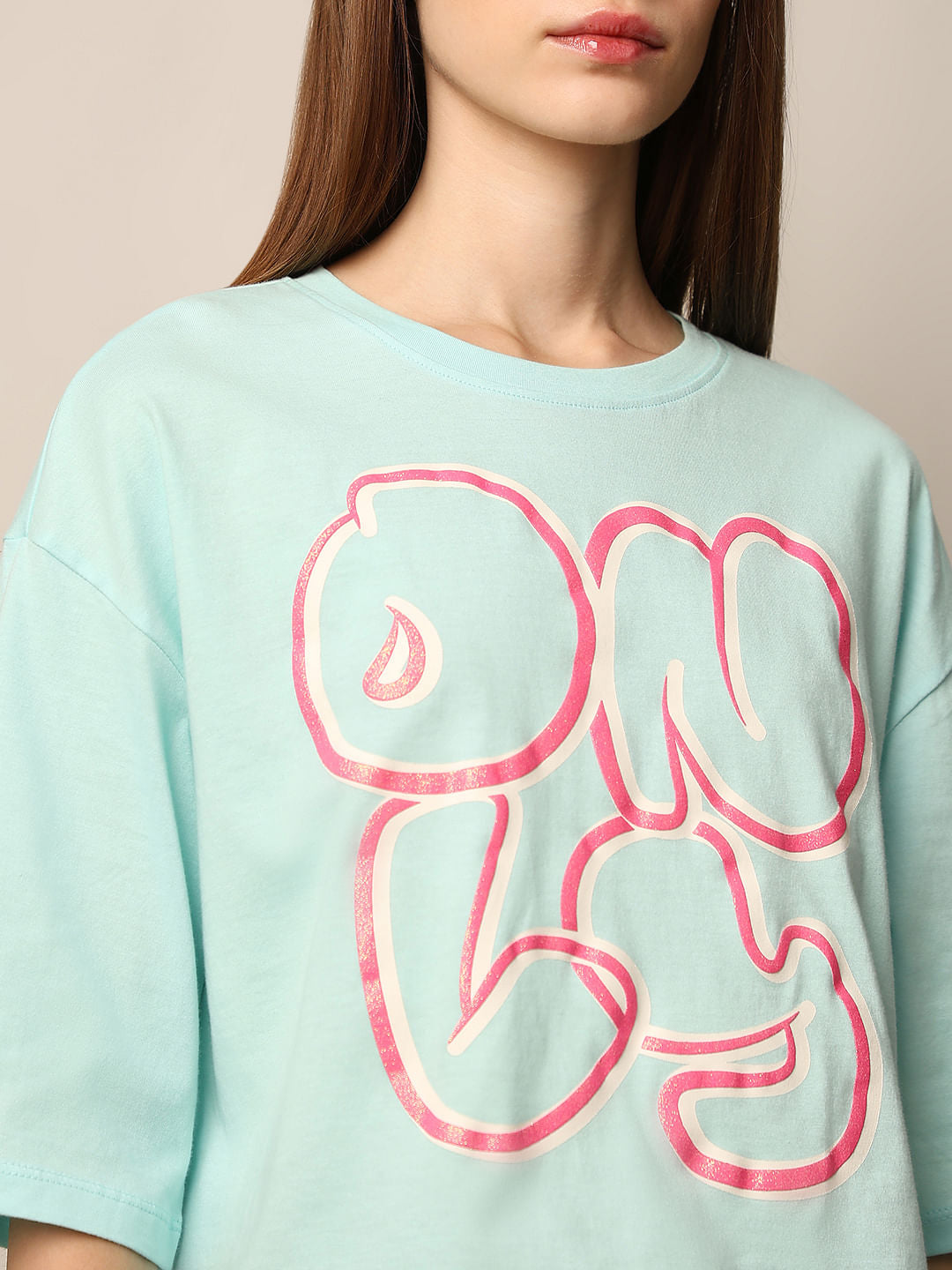 Light Bue Logo Text Boxy T-Shirt