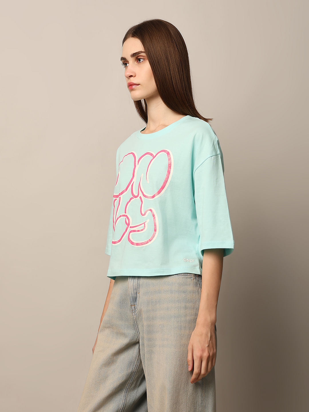 Light Bue Logo Text Boxy T-Shirt