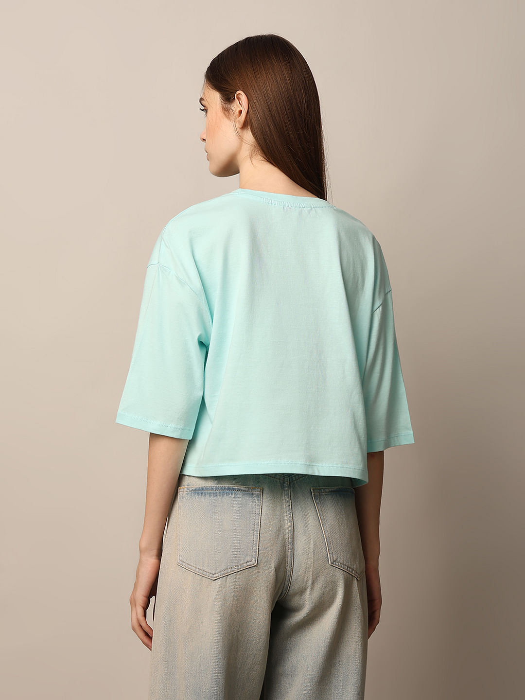 Light Bue Logo Text Boxy T-Shirt