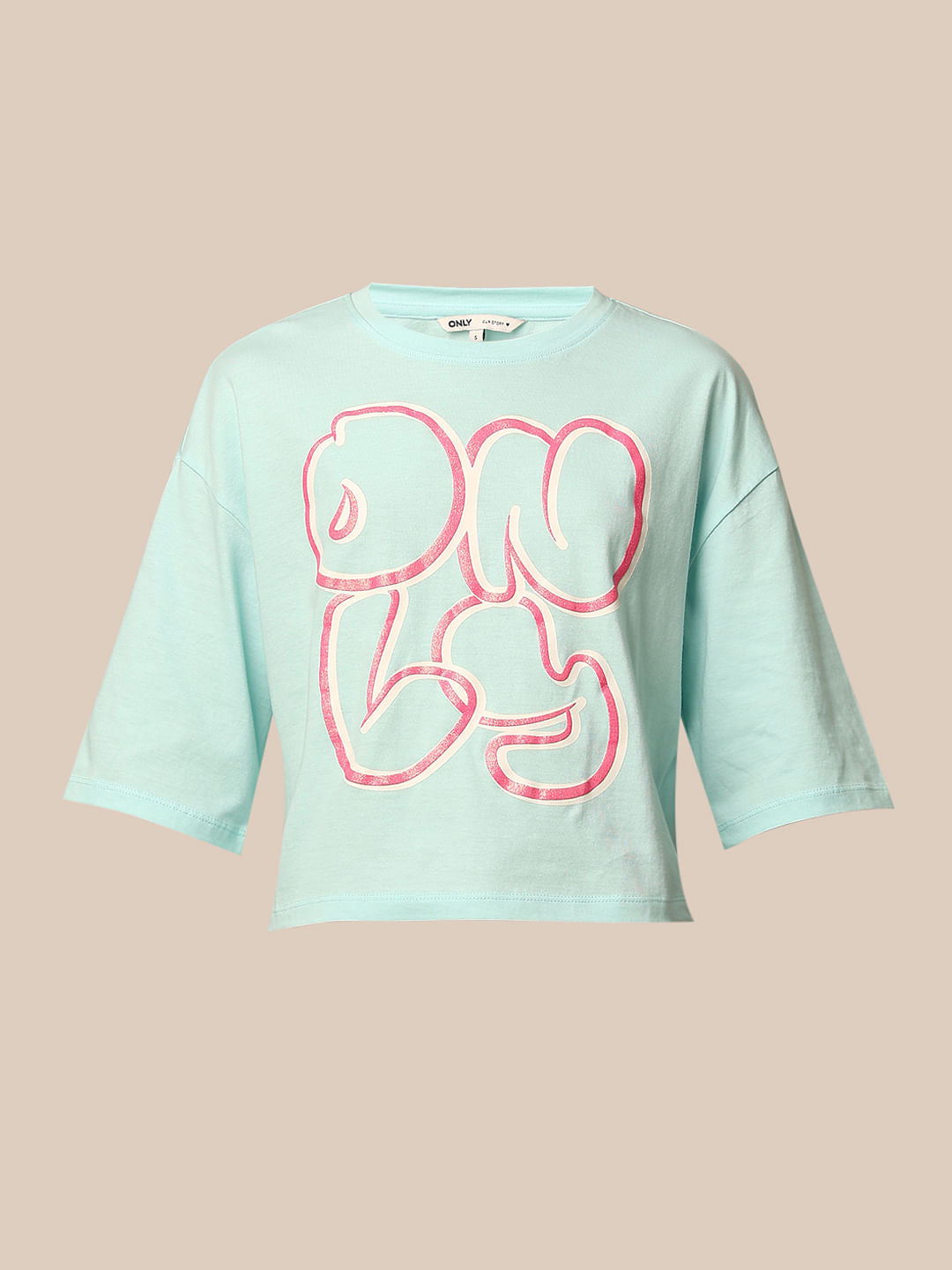 Light Bue Logo Text Boxy T-Shirt