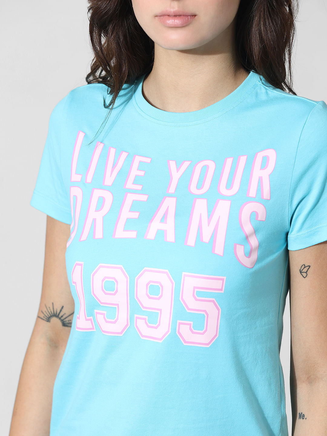 Blue Text Print T-Shirt