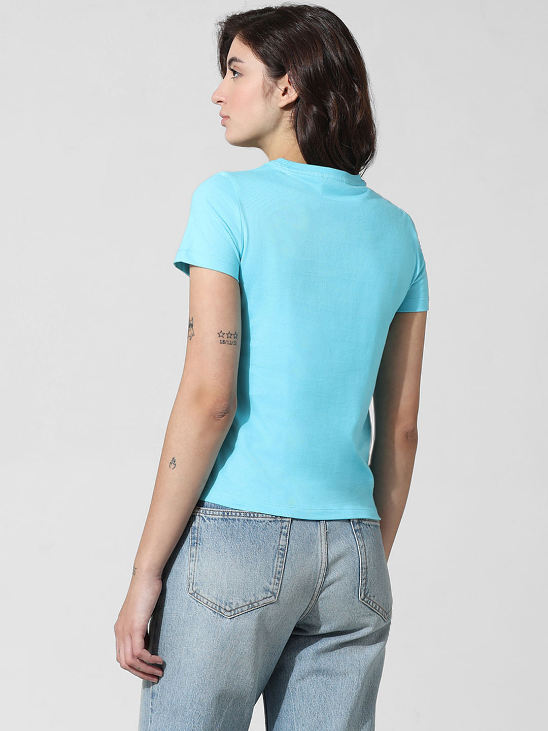 Blue Text Print T-Shirt